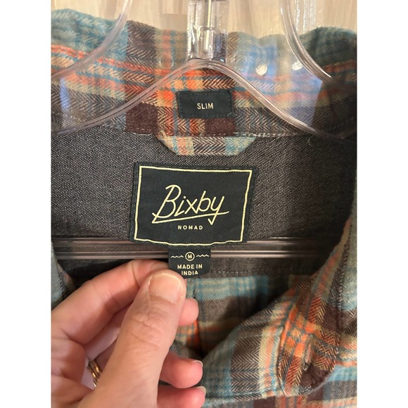 Bixby Nomad Green/Orange Flannel Shirt Size‎ Medium Slim - Picture 2 of 2